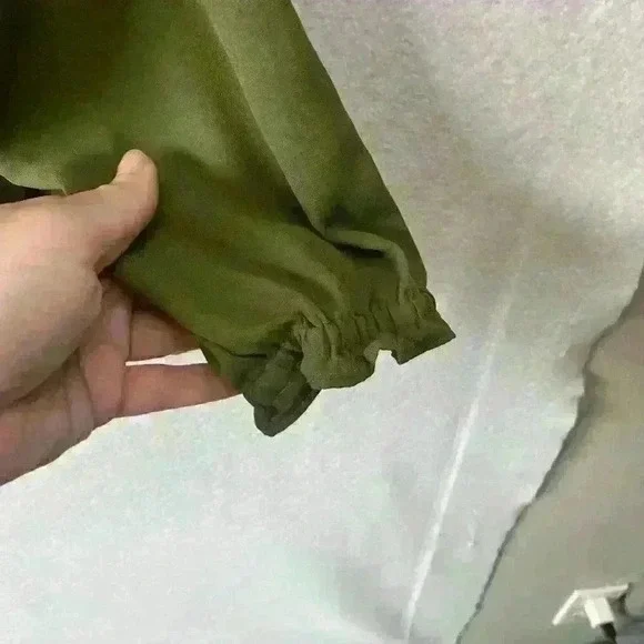 NWT Women's Notations Green Long Sleeve Ruffle Tie Front Blouse Size Large - Picture 9 of 15